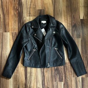 NWT LOFT Outlet Black Faux Leather Jacket Size XS